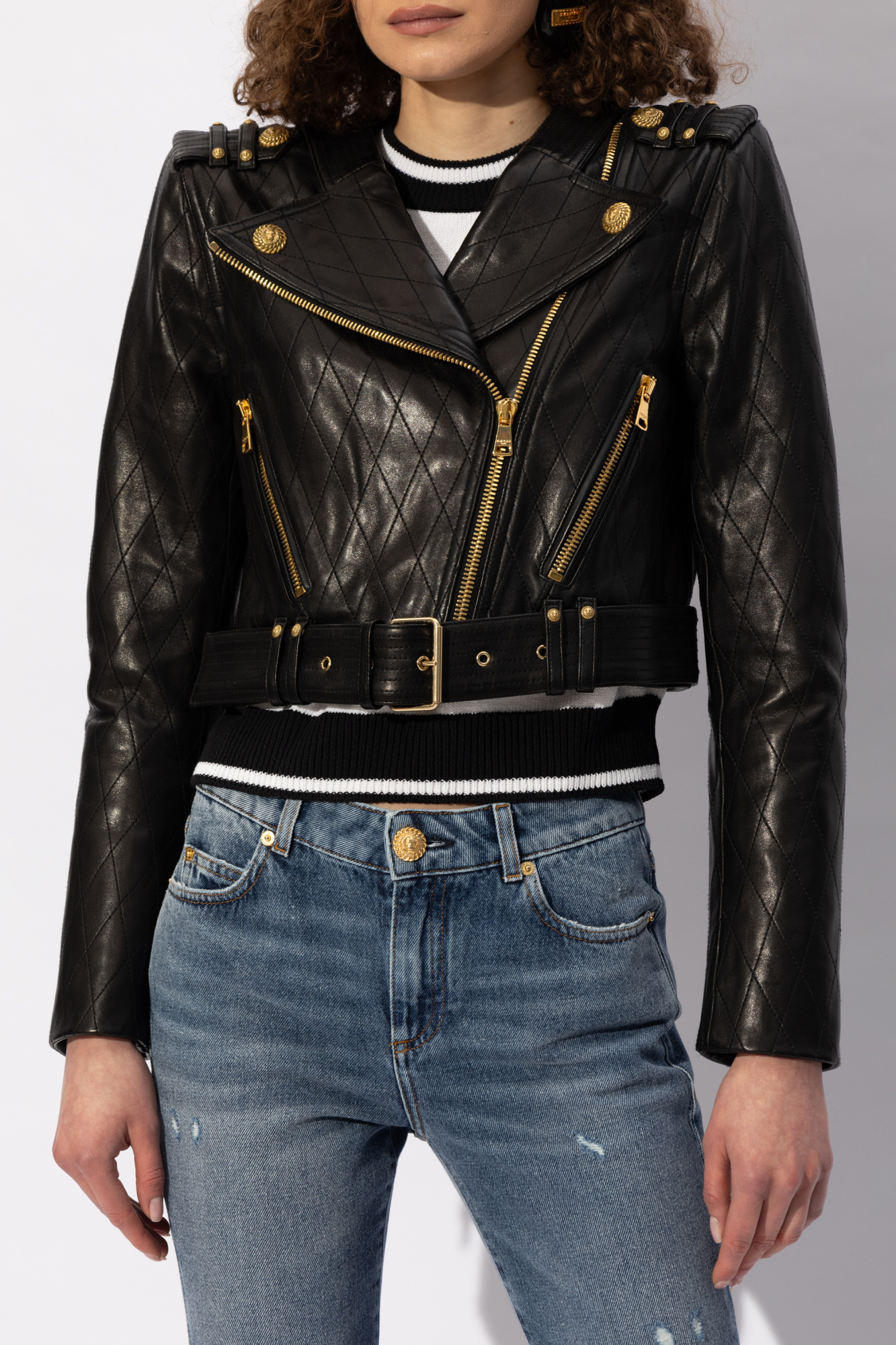 【関税＆送料込み】Balmain Jackets Zipped leather biker jacket - Women | BALMAIN